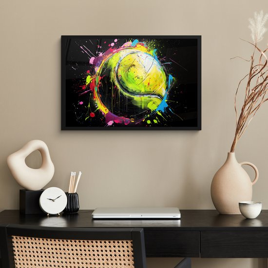 Affiche sous cadre - Cadre photo 60x40 cm - Posters - Graffiti - Sport - Tennis - Padel - Ballon - Cadre affiche noir - Décoration murale murale pour chambre ado - Décoration chambre ado - Accessoires chambre ados