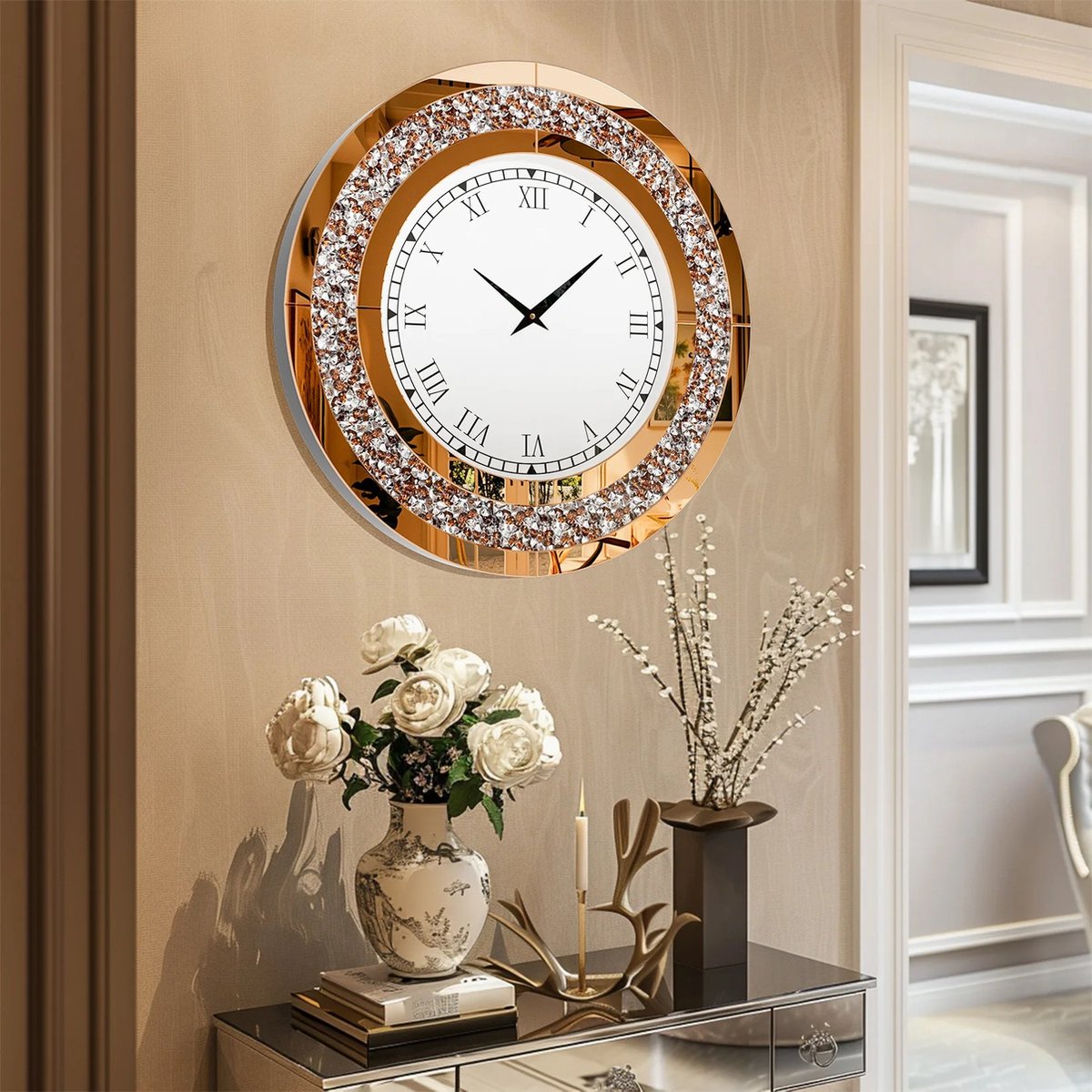 Maxstar Moderne Romeinse cijfers grote wandklokken niet tikkende ronde metalen stille wandklok voor woonkamer, keuken, slaapkamers, tuin vintage wandklokken decor-goudkleurig 47 cm Maxstar Moderne Romeinse cijfers grote wandklokken niet tikkende ronde metalen stille wandklok voor woonkamer, keuken, slaapkamers, tuin vintage wandklokken decor-goudkleurig 47 cm