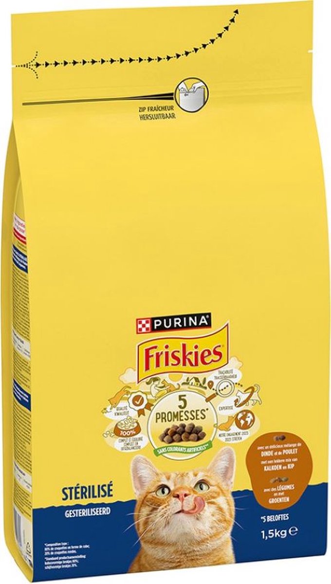 5x Friskies droogvoer voor katten - kalkoen & kip - voor gesteriliseerde katten -1500g