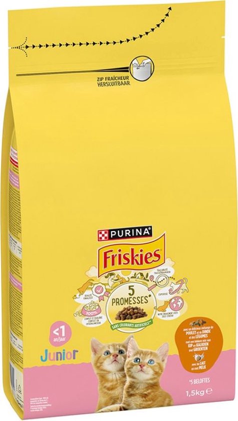 5x Friskies droogvoer voor junior katten - kip, kalkoen & groenten - 1.5kg