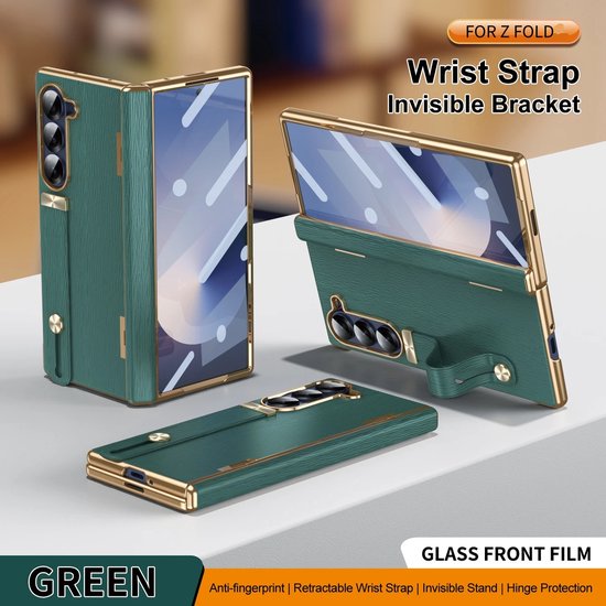 Convient pour Samsung Galaxy Z Fold 6 - Étui de téléphone en Cuir PU de Luxe super robuste avec cadre galvanisé, Protection de charnière en PC rigide et protecteur d'écran inclus