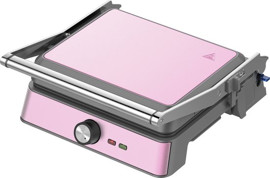 Westinghouse Retro Contactgrill – Panini Grill & Tosti Apparaat – 180° Openklapbaar – 29x24 cm – Instelbare Temperatuur – 2200W – Roze