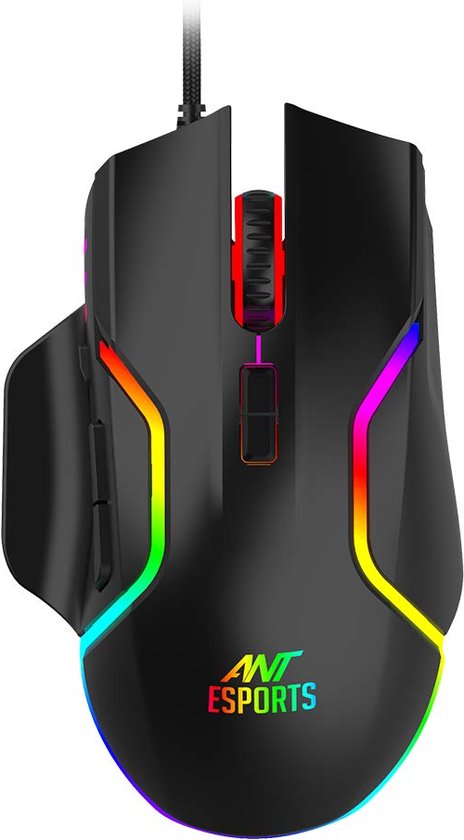 Mier Esports GM320 RGB optische bedrade Gaming muis | Ambidextrous ontwerp | 8 programmeerbare knoppen | instelbare DPI tot 12800 | RGB verlichting | Rapid-Fire knop