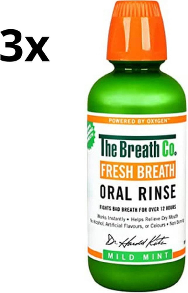 The Breath Co. Mondwater Mild Mint - 3 x 500 ml - Voordeelverpakking