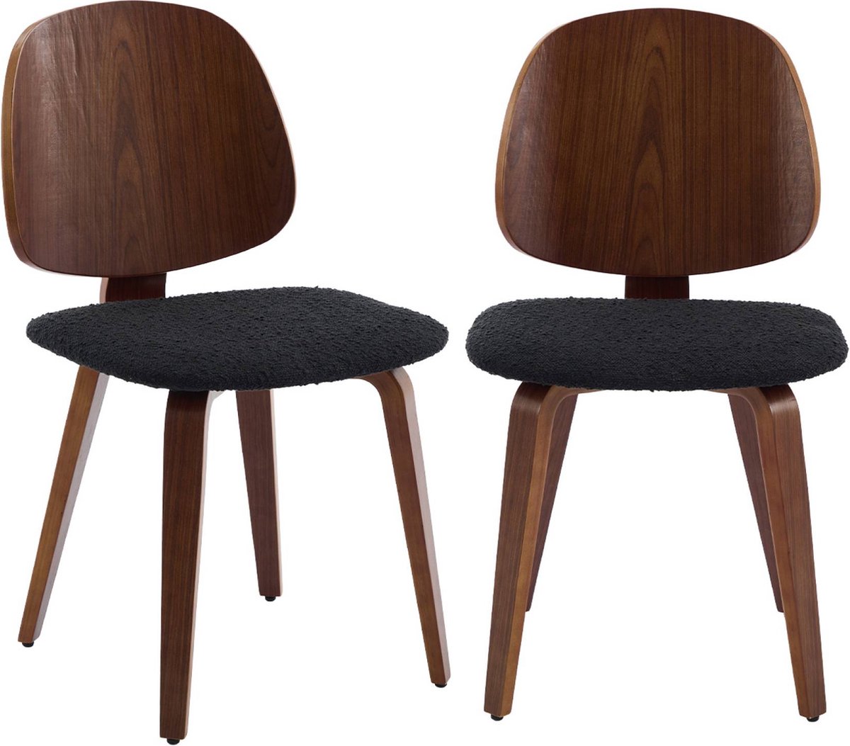 sweeek - Set van 2 stoelen van gebogen populierenhout met walnootfineer en getextureerde bouclé - sophia