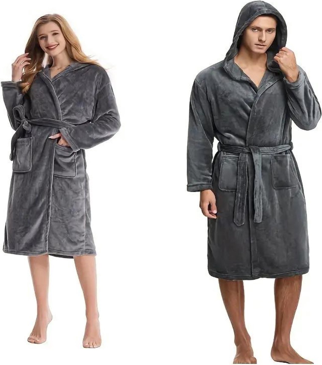 Livano Badjas - Fleece - Katoen - Badstof - Sauna - Hamam - Wafel - Bathrobe - Duster - Ochtendjas - Kimono - Grijs Dames