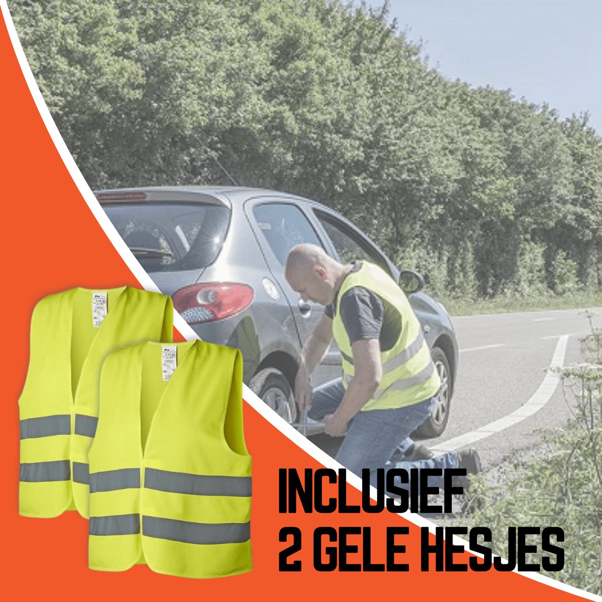 5-delige Auto veiligheidsset met Tas - Veilig onderweg pakket - Gevarendriehoek - Verbanddoos - Veiligheidshesjes - Tekentang – foto 2