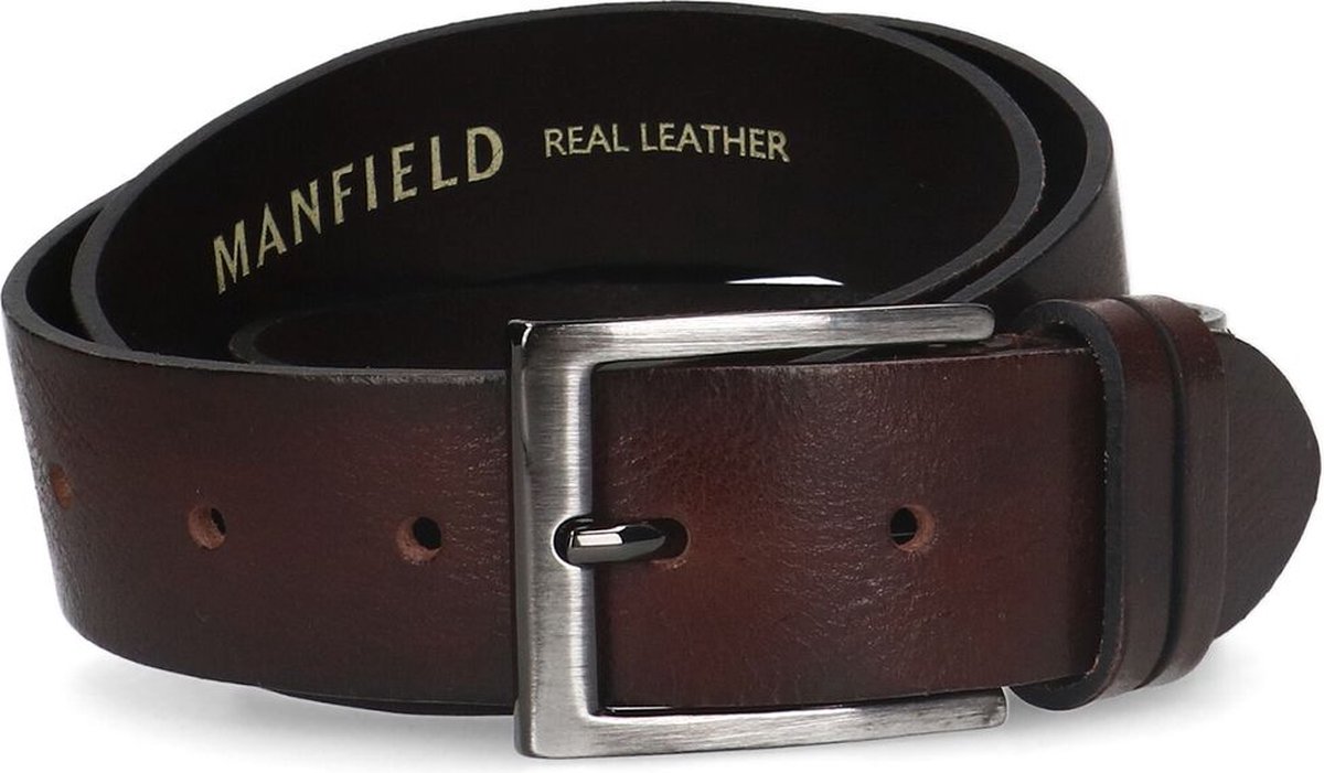 Manfield - Heren - Donkerbruine leren riem - Maat 85