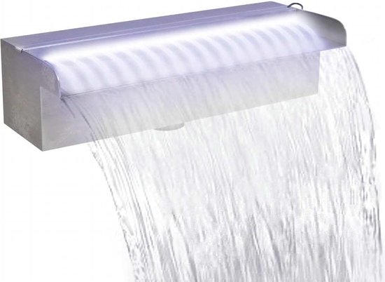 vidaXL - Zwembadwaterval - met - LED's - rechthoekig - 30 - cm - roestvrij - staal