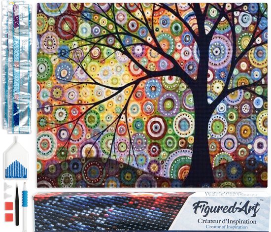 Figured' Art Diamond Painting set Adultes 40x50 cm Arbre de Vie - 5D DIY Art Full Drill Square Diamond - Toile roulée