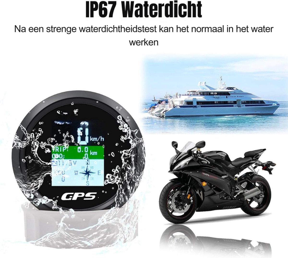 KUS Universele GPS-Snelheidsmeter 15Knots 28KM/H Snelheidsmeter Voor Bootjachten 85mm Met Backlight (zwart) 9-32V