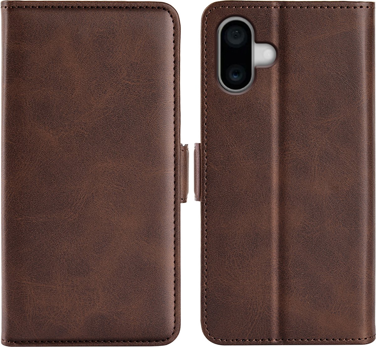 MobyDefend Hoesje - Geschikt voor iPhone 16 Plus - Luxe Wallet Book Case (Sluiting Zijkant) - Bruin