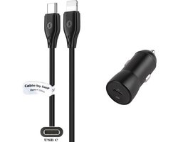 OneOne auto snellader + 1,0m OneOne USB C naar Lightning kabel. 20W lader. Universele autolader adapter past op Apple iPhone 12 Pro (Max), iPhone 13, iPhone 13 Mini, iPhone 13 Pro (Max), iPhone 14, iPhone 14 Plus, iPhone 14 Pro (Max)