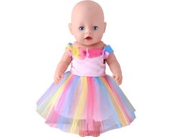 foto van Poppen droomjurk - Roze, Geel, Blauw - Met vlinders - voor poppen tot 43 cm, o.a. Baby Born, Corolle, Paola Reina