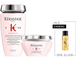 Kérastase Genesis Duo + Cadeau - Shampoo 250ml & Masker 200ml + Elixir Ultime Olie 15ml Cadeau – Anti haaruitval