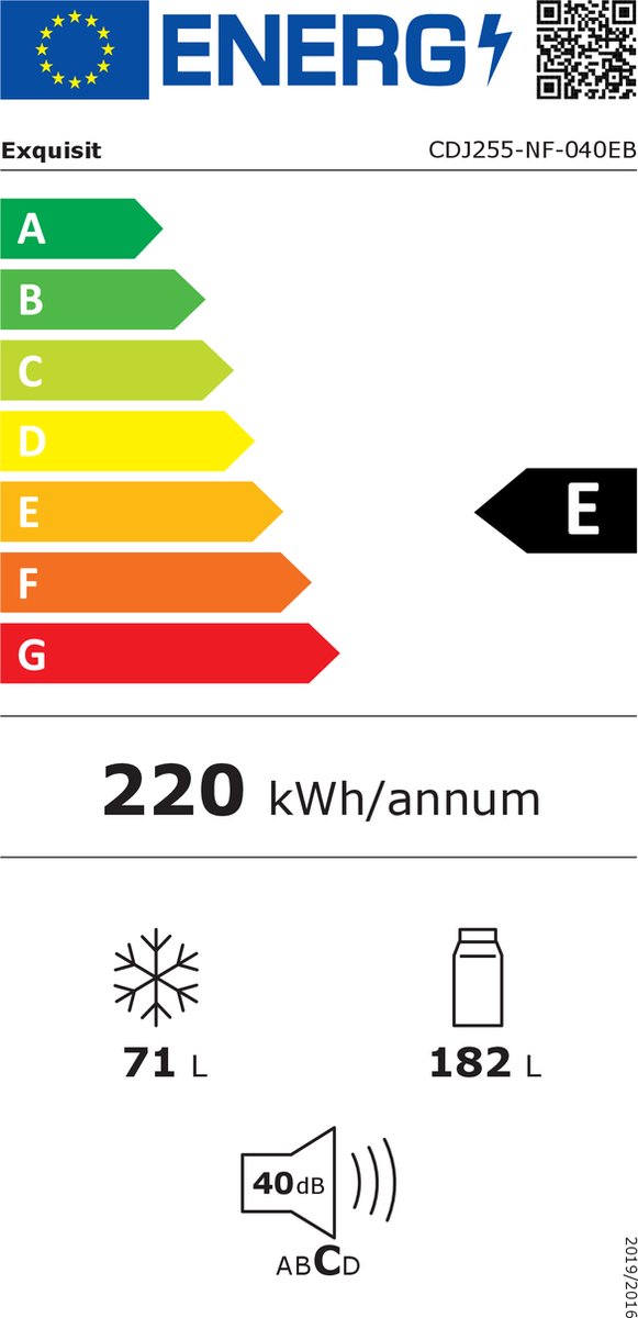 Exquisit CDJ255-NF-040EB - Koel-vriescombinatie - No-Frost - 5 Jaar Garantie - 253 Liter - Zwart — afbeelding 2