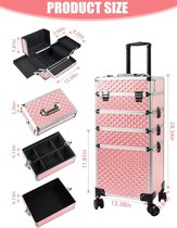 Nagellak-opbergtas, dubbellaagse nagellak-organizer, draagbare draagtas voor nageldesign, cosmeticatas, accessoires voor 30 flessen (15 ml - 0,5 fl.oz) en 1 nagellamp (roze