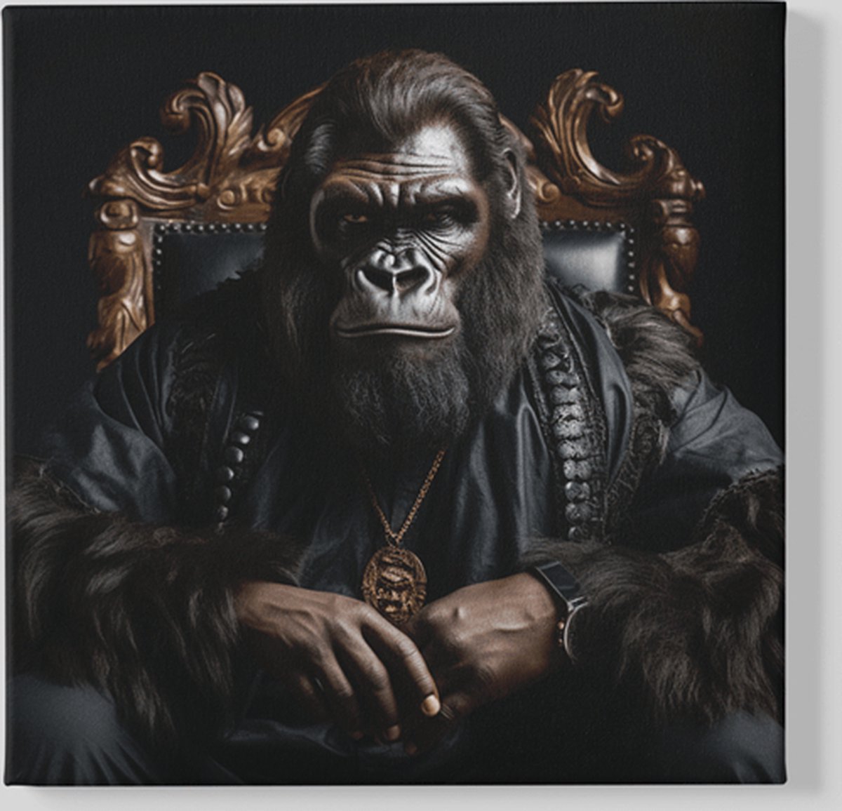 Trendex Global Vierkant Canvas Schilderij - Gorilla - Dieren - 60x60x2 cm Bruin