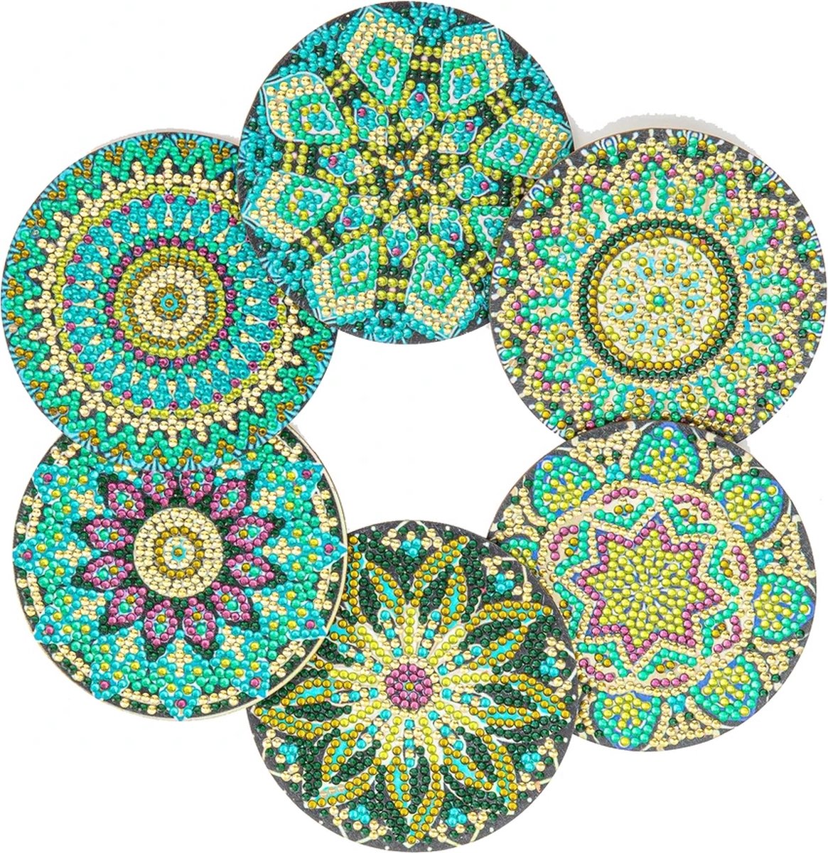 Diamond painting volwassenen - Diamond painting kinderen - Diamond painting pakket volledig - Onderzetters - Onderzetters voor glazen - Diamond painting onderzetters - Mandala - Set van 6