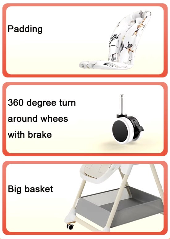 J&R Kinderstoel - Babystoel - Baby stoel - Baby eetstoel - babystoel voor aan tafel - Met wieltjes - Kantelbaar - Opvouwbaar - PU Leer - Bruin van J&R — afbeelding 5