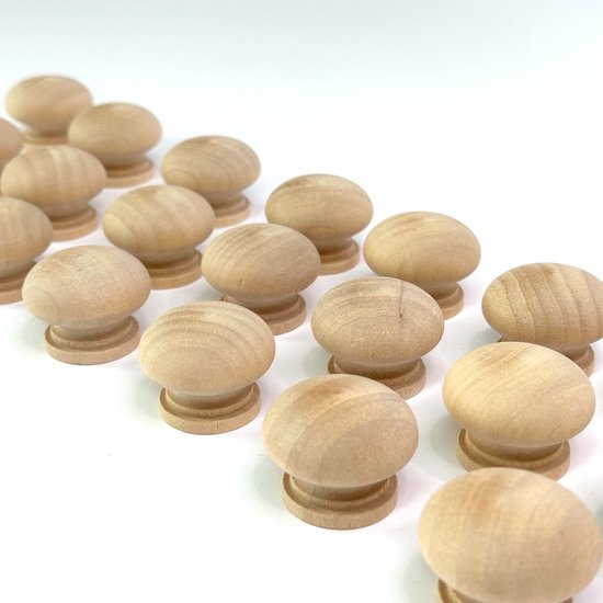 Belle Vous Boutons Ronds en Bois Brut avec Vis (Lot de 20) - 3,4 x 2,5 cm - Quincaillerie de Boutons de Porte en Bois de Bouleau Naturel - Poignées de Meubles, Placards, Penderies, Armoires de Chambre et Tiroirs