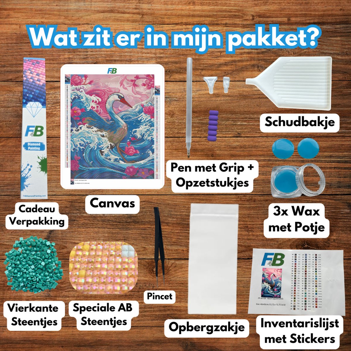 F4B Diamond Painting Zwaan in Golf - 40x50 cm - Vierkante steentjes - Dieren — afbeelding 6
