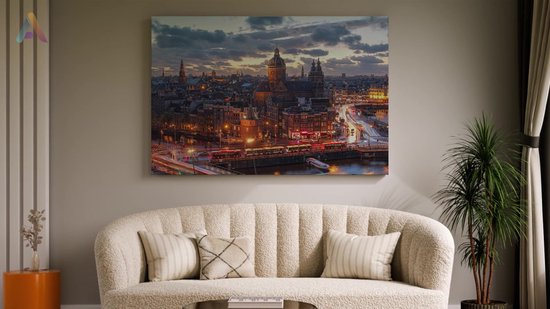 Artaza - Peinture sur toile - Vue aérienne du Centrum -ville d' Amsterdam Coucher de soleil - 90x60 - Photo sur toile - Impression sur toile