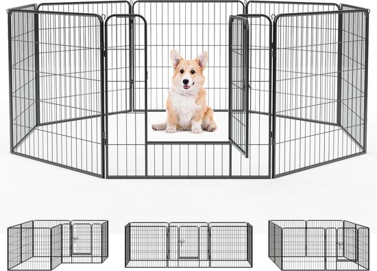 LZQ Puppyren Dhz puppyren met deur, hondenbox voor woning, 16 roosterplaten, elk 80 x 65 cm, voor honden, woning en tuin