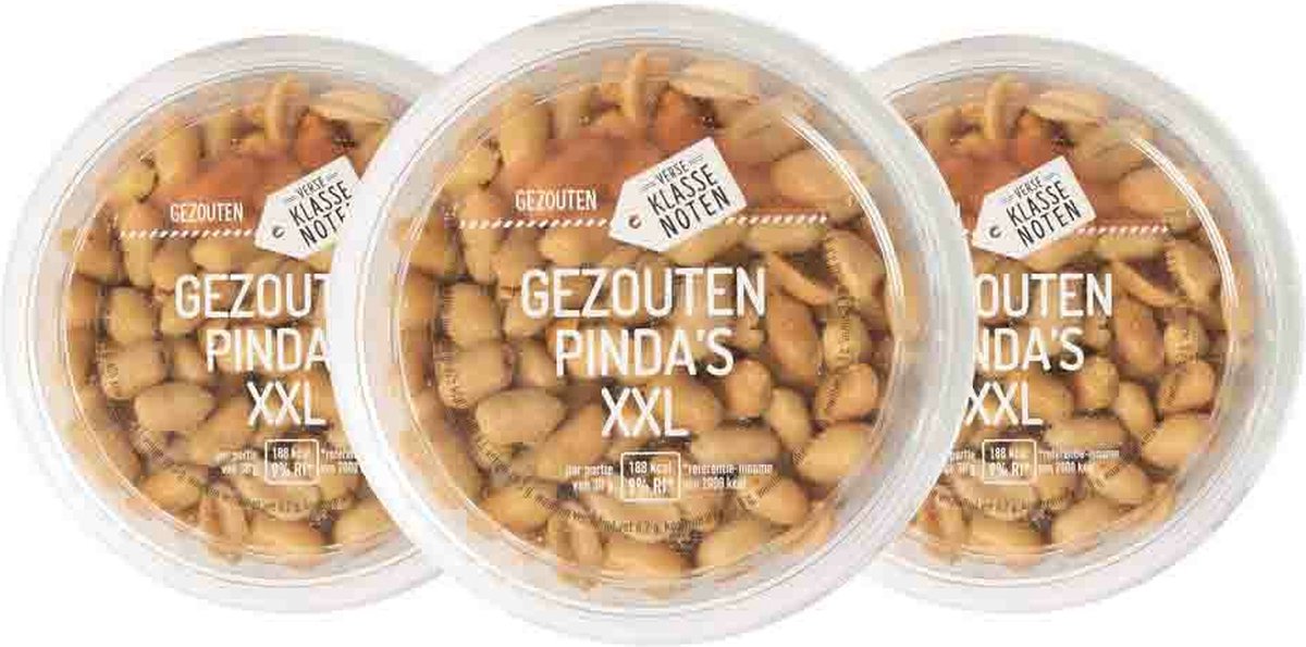 Verse Klassenoten Pinda's XXL Ongezouten - 3 x 210 gr - Voordeelverpakking