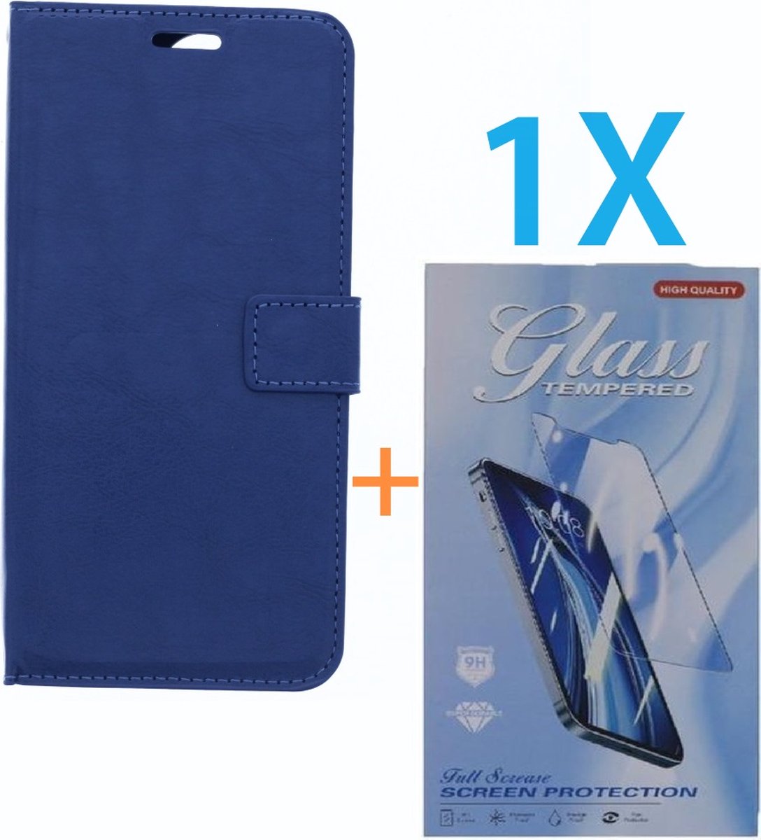 Bookcase Geschikt voor: Oppo A17 - Blauw - portemonnee hoesje - Book Cover + 1x Screenprotector