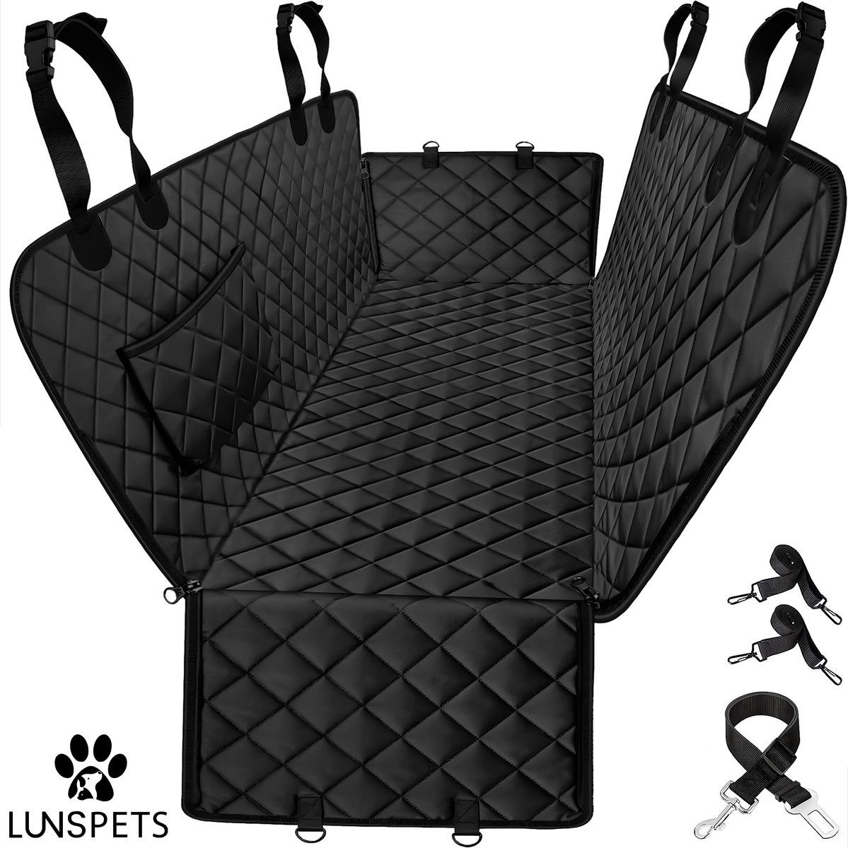 Lunspets - Hondendeken auto achterbank - Hondenkleed - Kofferbak - Waterdicht - 137 x 147 cm - Zwart