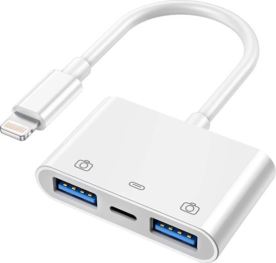Ibley Lightning 3 in 1 USB 3.0 Camera adapter Wit - Geschikt voor iPhone en iPad - Plug & Play - IOS USB adapter - Met oplaadpoort
