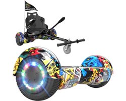 foto van Ampes Hoverboard - Bluetooth Speaker - 24V 4.0 Ah Accu - Oxboard - 12 km/h - UL2272 Gecertificeerd - LED Verlichting - Anti lek banden - Belastbaar tot 120KG - 6.5 Inch - Inclusief Draagtas - 700W - Hiphop + Hoverkart carbon