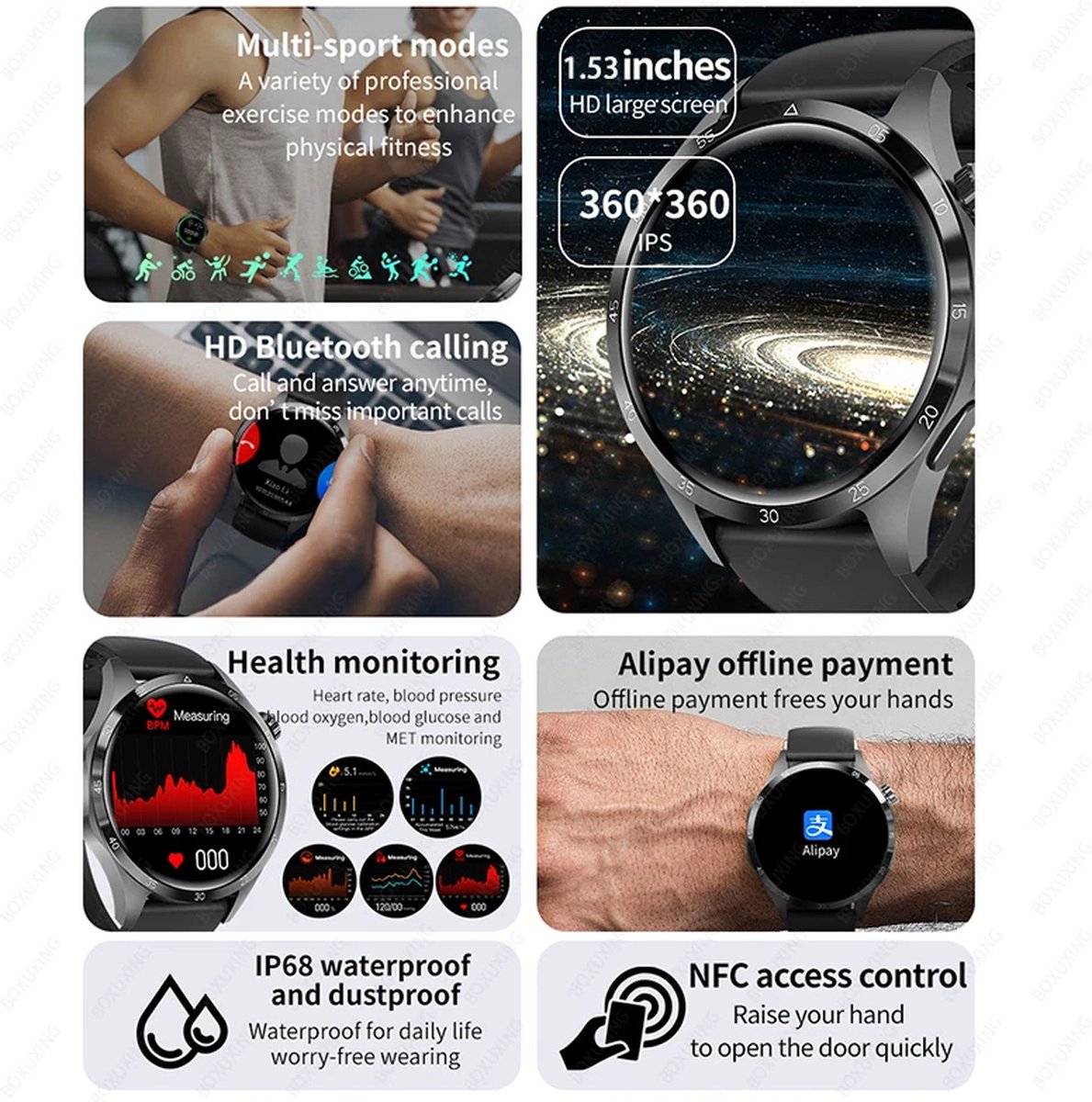 Smartwatch voor Mannen 4 Pro AMOLED HD Scherm Bluetooth Bellen NFC bol