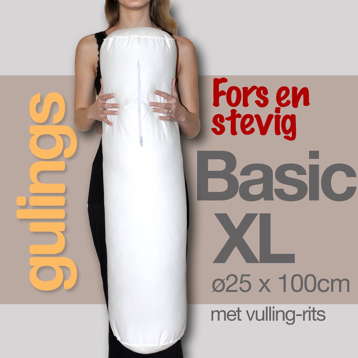 Guling BasicXL Rolkussen met sleeve zand - Body pillow ø25 x 100 cm, Fors en Stevig, Extra Ondersteuning voor Zijslapers, met Bijvulrits