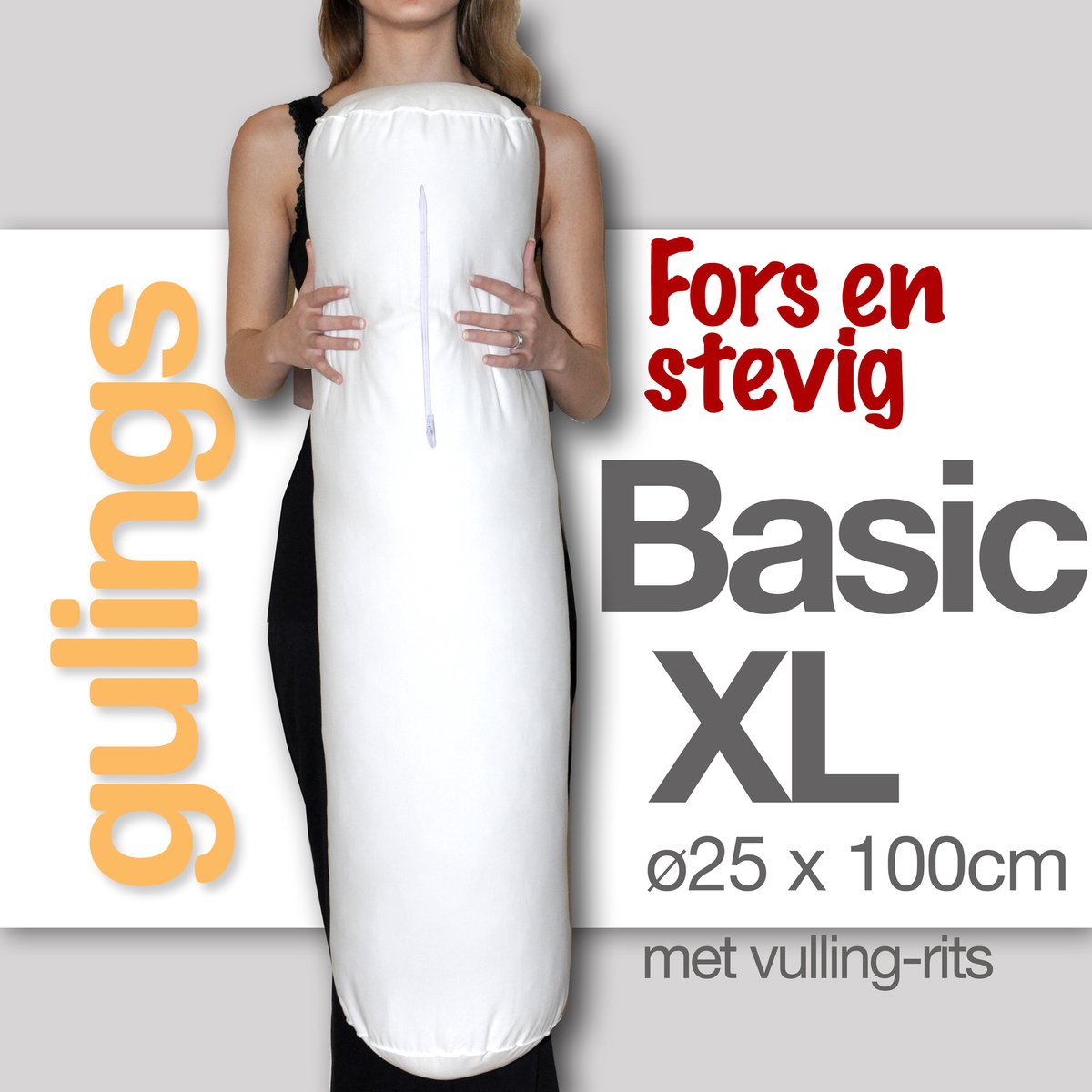 Guling BasicXL Rolkussen met sleeve wit - Body pillow ø25 x 100 cm, Fors en Stevig, Beter Slapen, Extra Ondersteuning, met Bijvulritsje