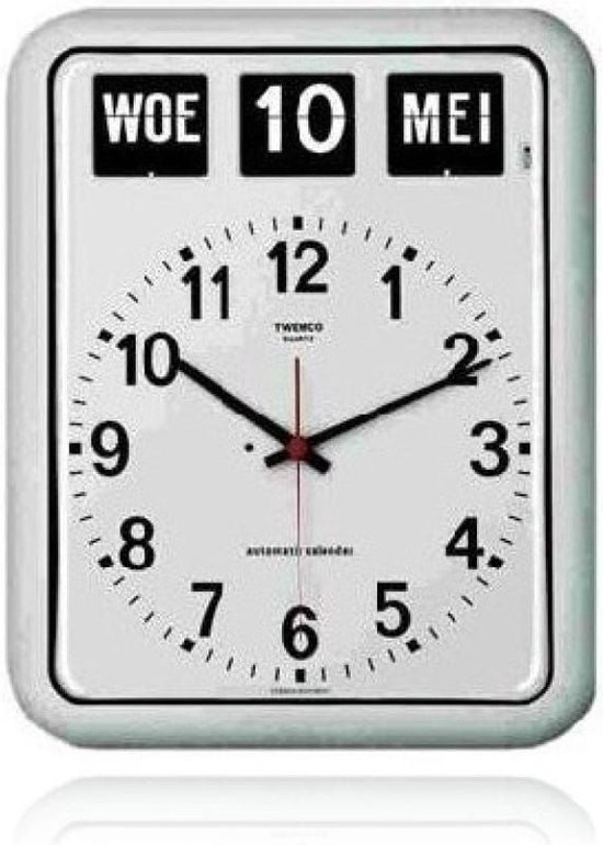 Kalenderklok | Seniorenklok | Dementieklok | Merk: Twemco | Model: BQ-12 | Kleur: Wit | Nederlandstalig