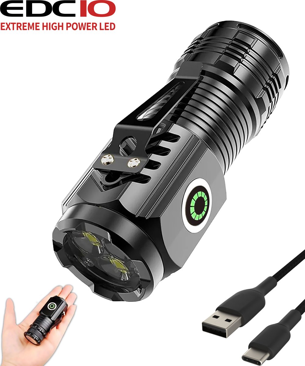 Bol.com Zaklamp LED Oplaadbaar met 4 Standen - 2200 Lumen - 4,5 Uur Accu - Militaire Behuizing - Waterdicht IP65 aanbieding