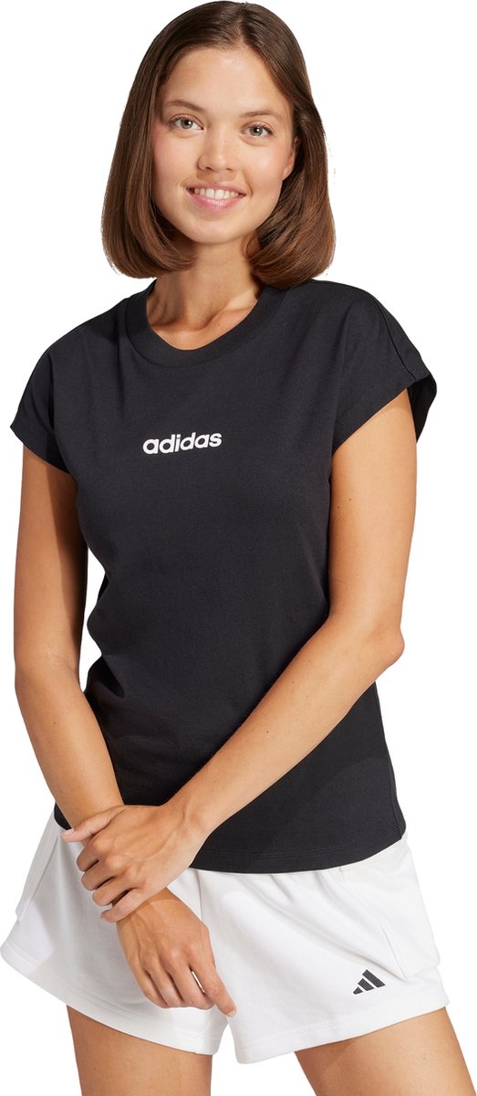 Adidas Sportswear Essentials Linear Katoenen T-Shirt Dames Zwart