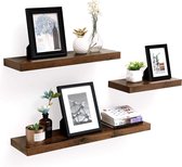 MIRA Home Zwevende Houten Wandplank - Muurplank - Boekenplank - 80x20 cm – Bruin - Industrieel Design