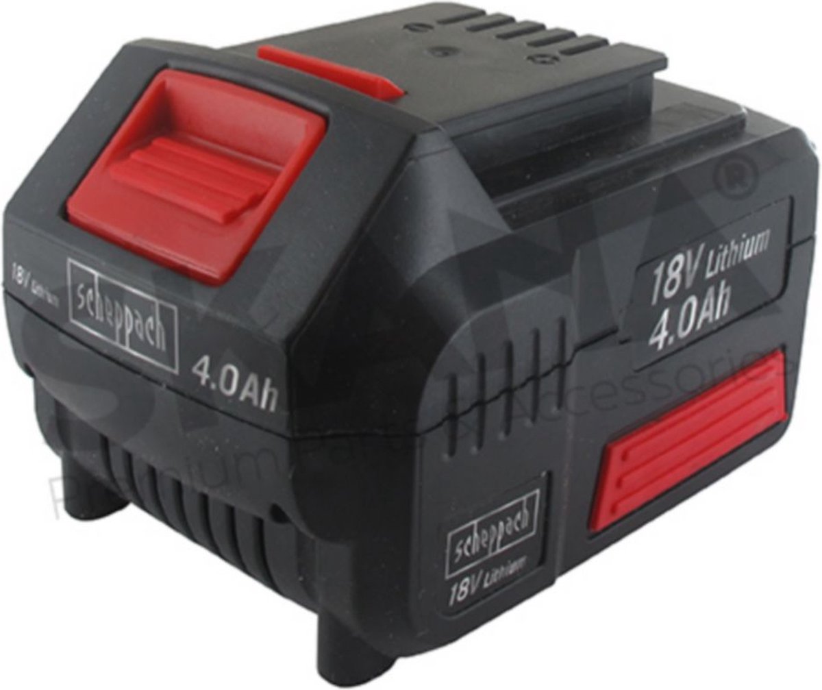 Lithium/ion accu 18V 4,0Ah SCHEPPACH voor LMB400 maaiers, RT2300 kantentrimmer, HTB400 heggenschaar