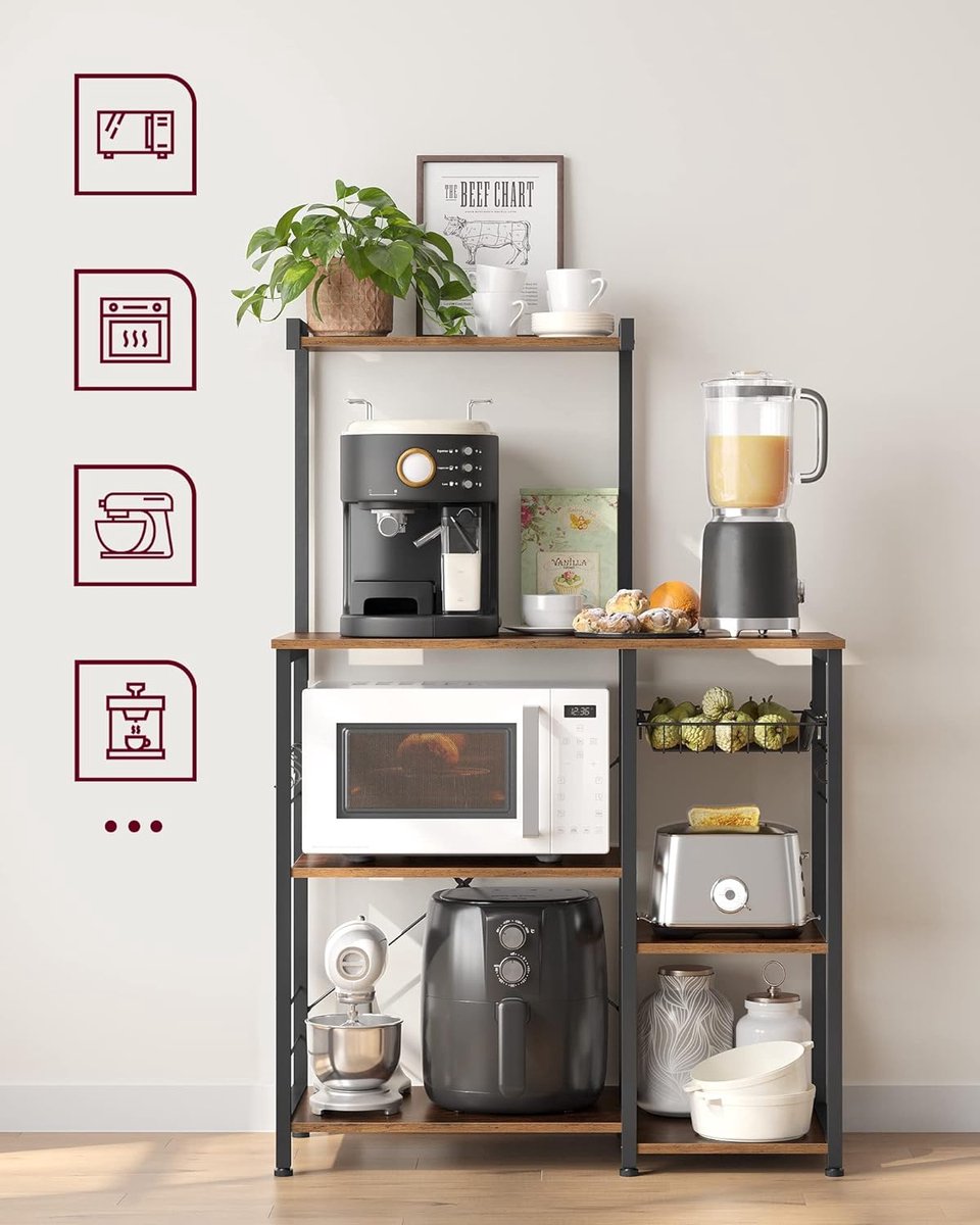 MIRA Home Keukenkast – Staand Keukenrek – Magnetronkast – Industrieel Metaal & Hout – 90x40x134 cm – Organizer Bruin/Zwart — cadeau in Cadeau-ideeën - foto 5
