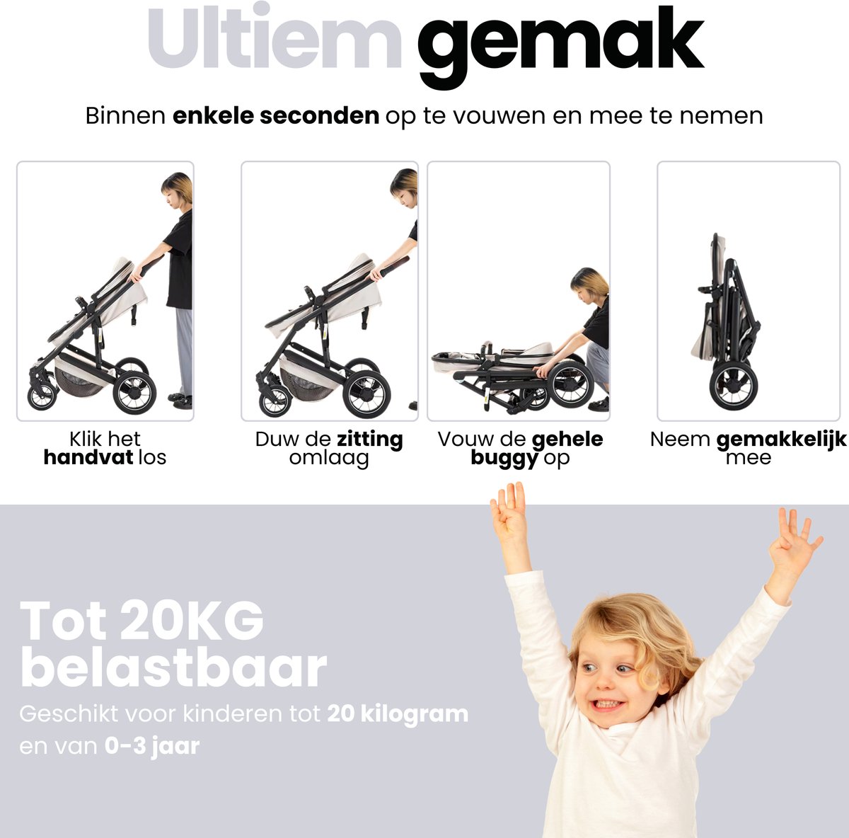 Lunola Luna - Kinderwagen 3-in-1 - incl. autostoel - 0-22kg - XXL - Wandelwagen - Multifunctionele Buggy 3in1 - Donkergrijs thumbnail 5