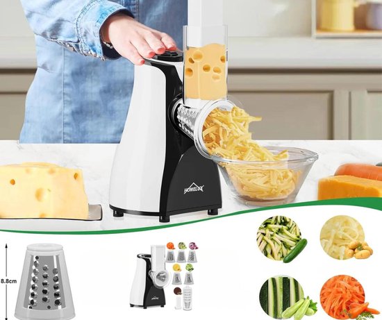 HOMELUX - Elektrische Groentesnijder - 5-in-1 Rasp & Snijmachine - Multifunctionele Elektrische Rasp - 5 Verwisselbare Trommelmessen - Kaasrasp, Groenten, Fruit, Chocolade - Snel, Veilig & Compact - Groentesnijder Elektrisch BPA-vrij van Homelux — afbeelding 4