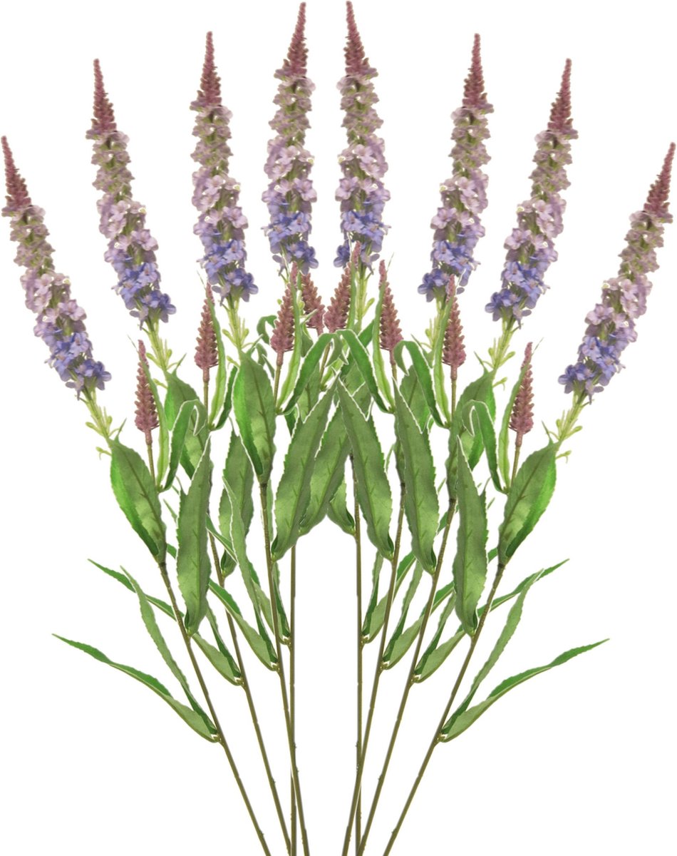 Bellatio Design Kunstbloem bloesemtak ridderspoor - 8x - 76 cm - paars - kunst zijdebloemen - decoratie tak
