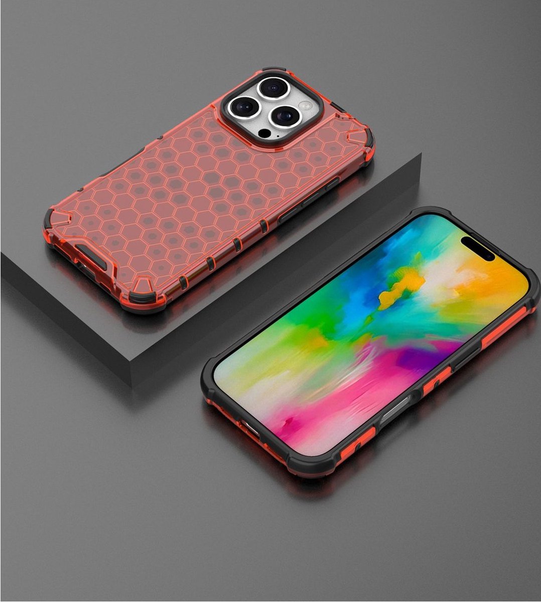 Mobigear Hoesje geschikt voor Apple iPhone 16 Pro Max Telefoonhoesje Hardcase | Mobigear Honeycomb Backcover Shockproof | Schokbestendig iPhone 16 Pro Max Telefoonhoesje | Anti Shock Proof - Rood