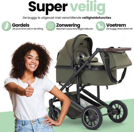 Lunola Luna - Kinderwagen 3-in-1 - incl. autostoel - 0-22kg - XXL - Wandelwagen - Multifunctionele Buggy 3in1 - Groen van Merkloos — afbeelding 5