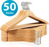 LitaLente Cintres en Bois pour Tous Âges – (lot de 50) – Cintres durables avec encoche, barre à pantalon et crochet en métal pour une garde-robe organisée