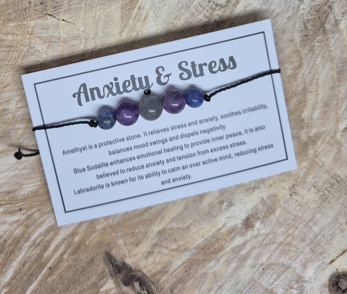 Armbandje Anxiety & Stress met Amathist, Blauwe Sodaliet en Labradoriet.