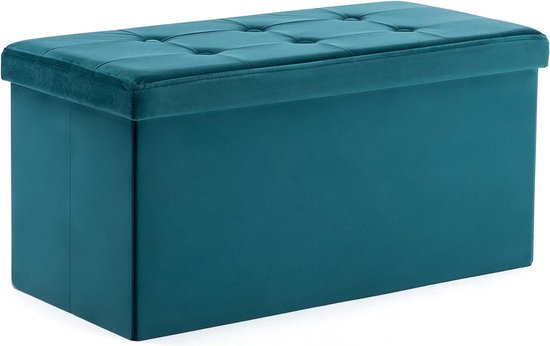 Bonlife Luxe Opgevouwen Fluwelen Opbergkist Opbergkoffer Voetenbank Hal Schoenenkast Slaapkamer Groen 110x40x40cm